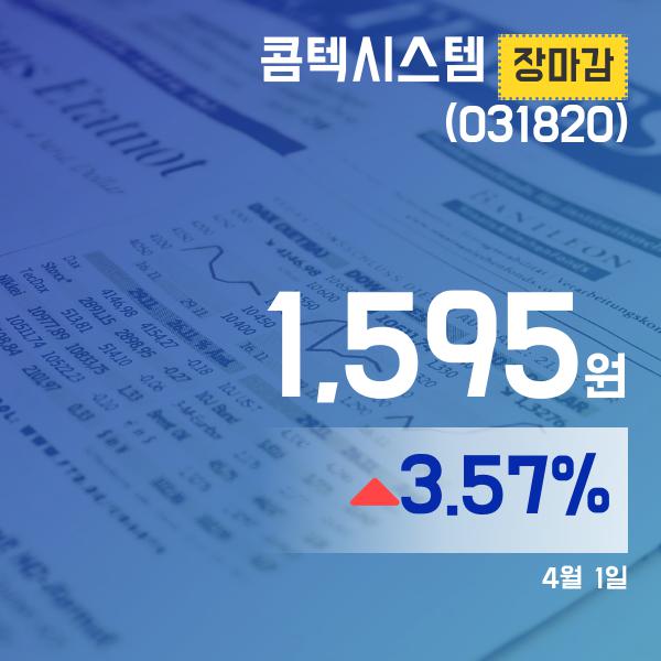1일 콤텍시스템주가 1,595원 마감
