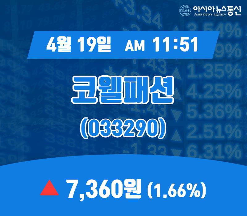 (국내주식시장주가) 19일 코웰패션 거래가격 7,360원