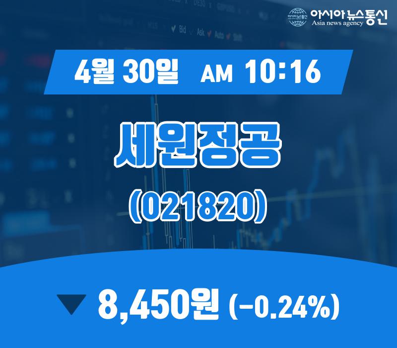 (증시현황) 30일 세원정공 현재주가 8,450원
