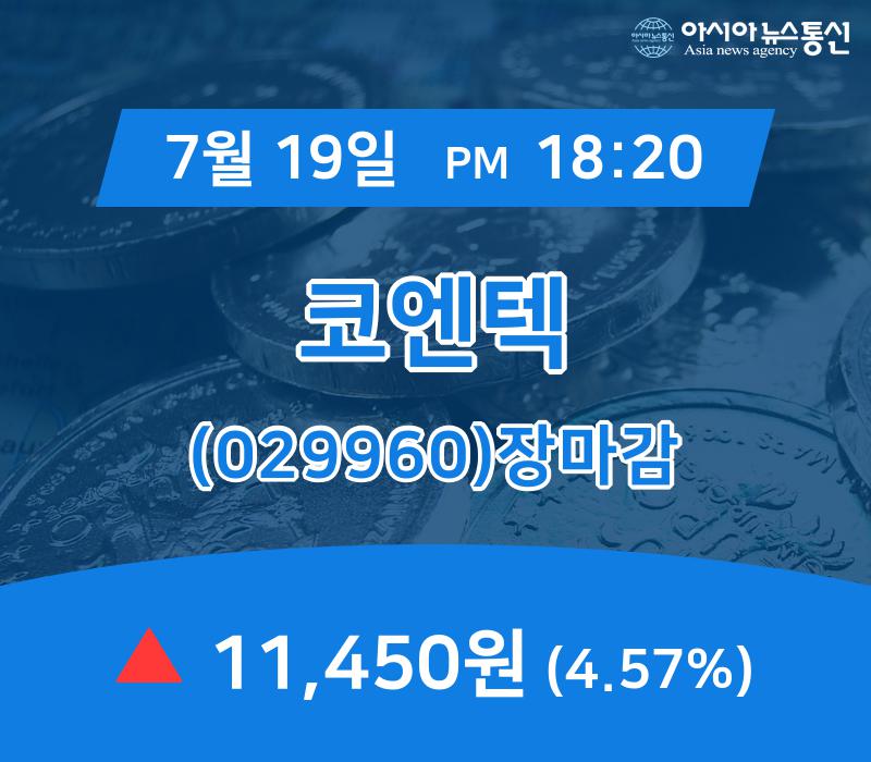 [특징주분석 종목정보] 코엔텍 주가 11,450원 마감