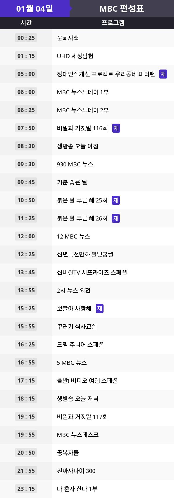 ▲편성표