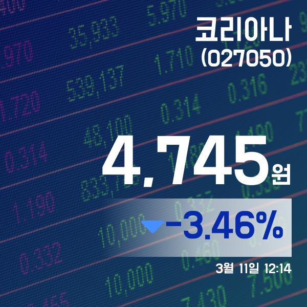 ▲3월 11일 코리아나 의 주가정보