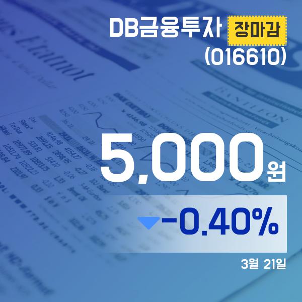 ▲3월 21일 DB금융투자 의 주가정보